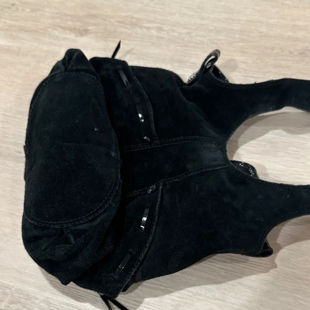 Lucky Brand Black suede patent Hobo Bag tote bag purse